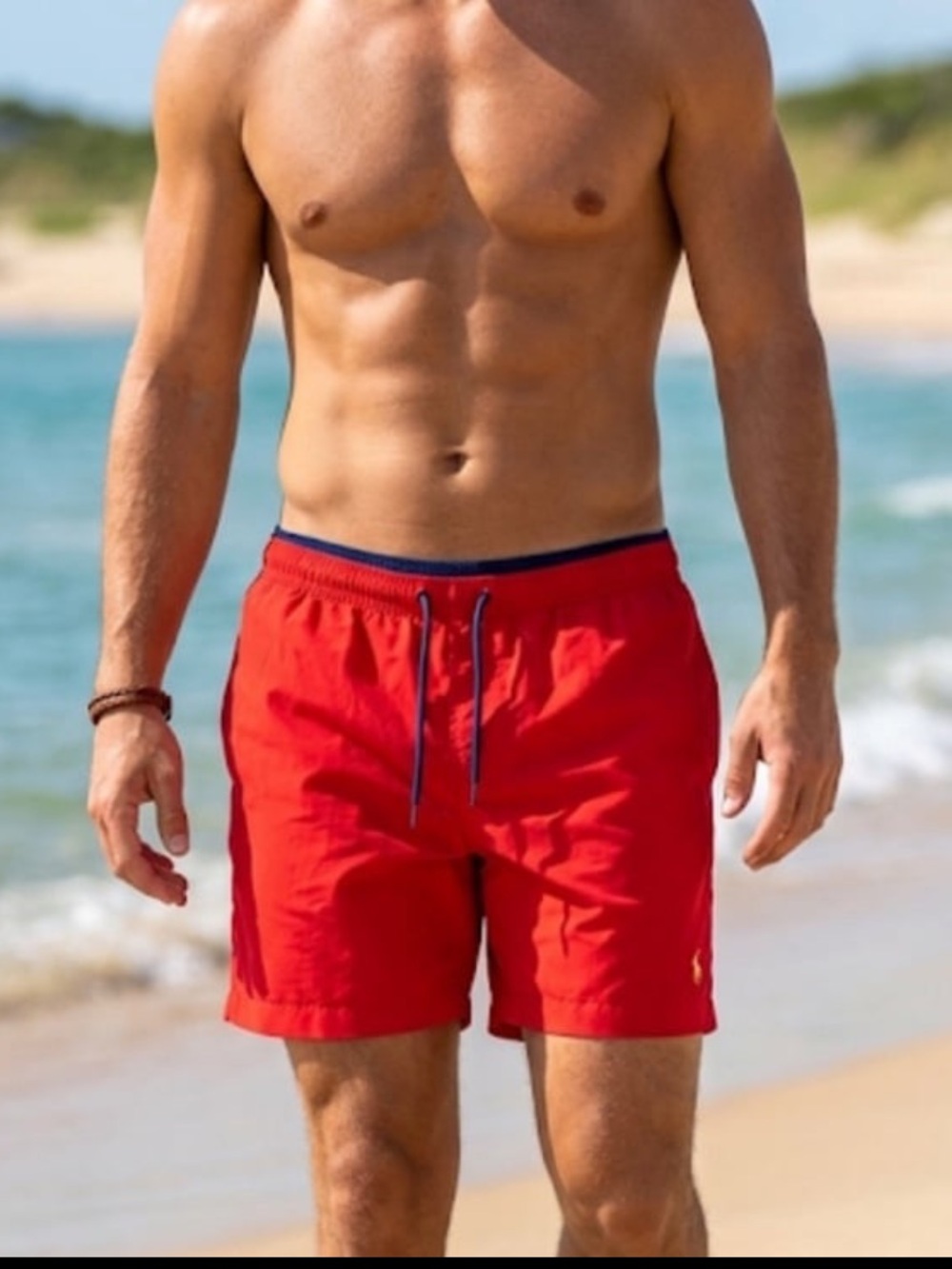 Polo Ralph Lauren Red Swim Shorts with Drawstring Waistband - Size L EUC